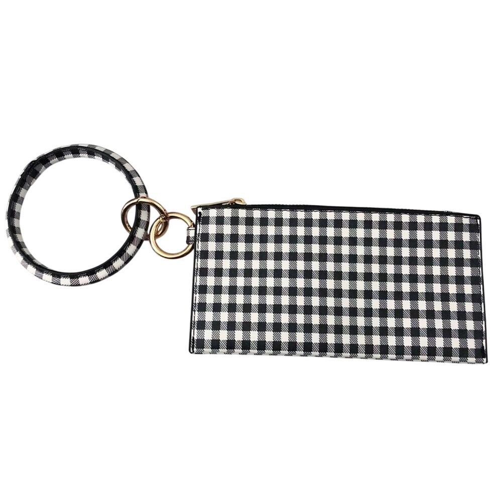 Black and White Gingham Print Wristlet Wallet with O Wristlet